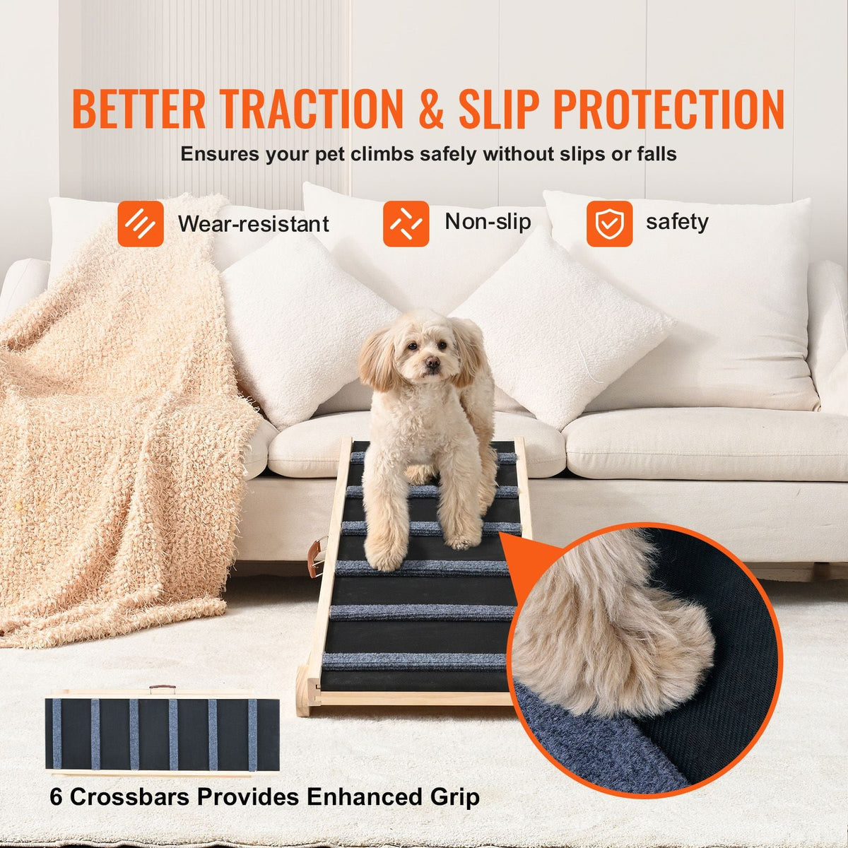 Dog Ramp, Folding Pet Ramp for Bed, Adjustable Dog Ramp for Small, Large, Old Dogs & Cats, Wooden Pet Ramp with 41.3" Long Ramp, Adjustable from 13.77" to 25.59", Suitable for Couch, Sofa, Car