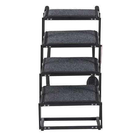 Dog Stairs for Car, 4 Steps Extra Wide Foldable Dog Ramp for Large Dogs with Non-Slip Rug Surface, Portable Lightweight Pet Ladder for Car, SUV, Truck, High Beds, Sofas, Support up to 200 lbs