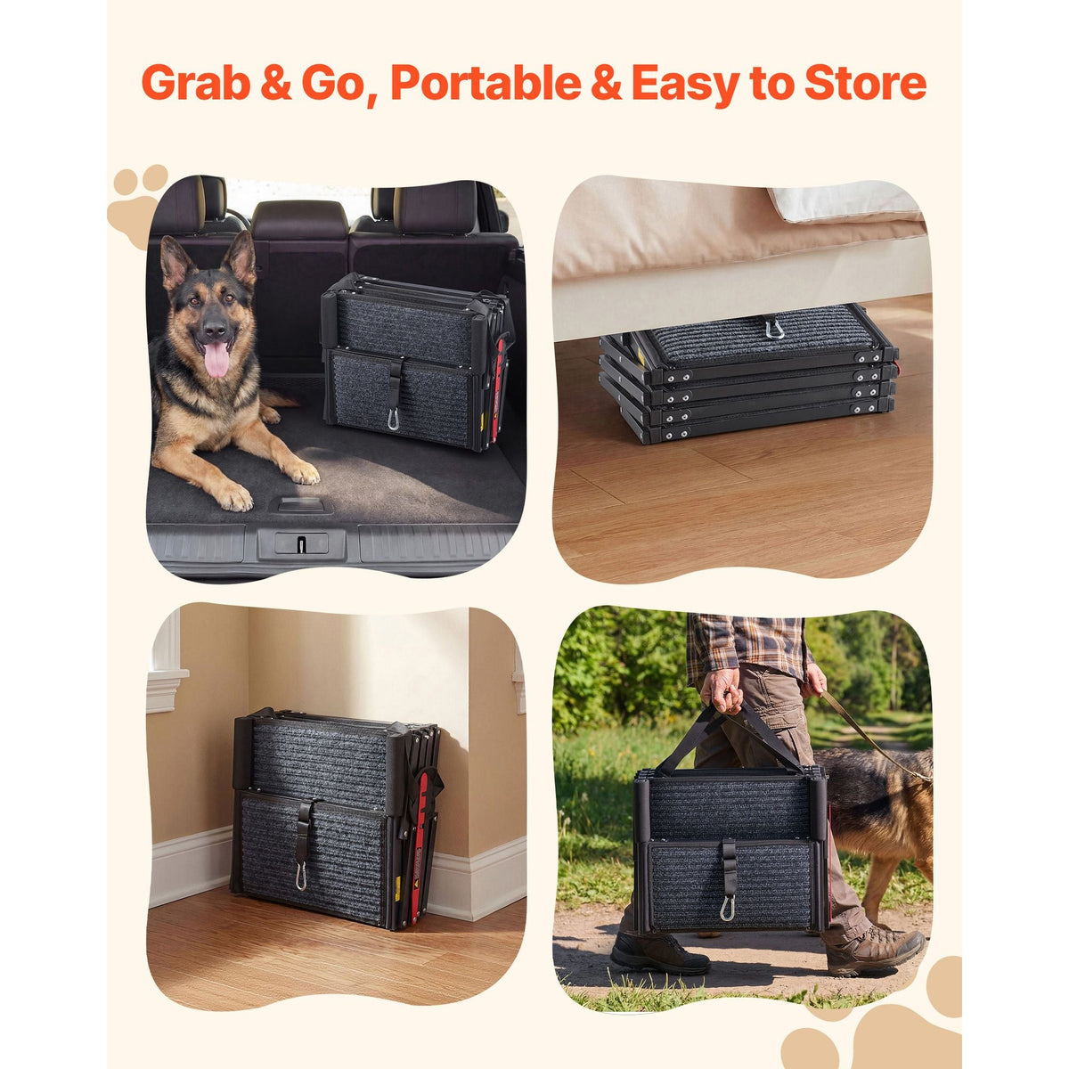 Dog Stairs for Car, 4 Steps Extra Wide Foldable Dog Ramp for Large Dogs with Non-Slip Rug Surface, Portable Lightweight Pet Ladder for Car, SUV, Truck, High Beds, Sofas, Support up to 200 lbs