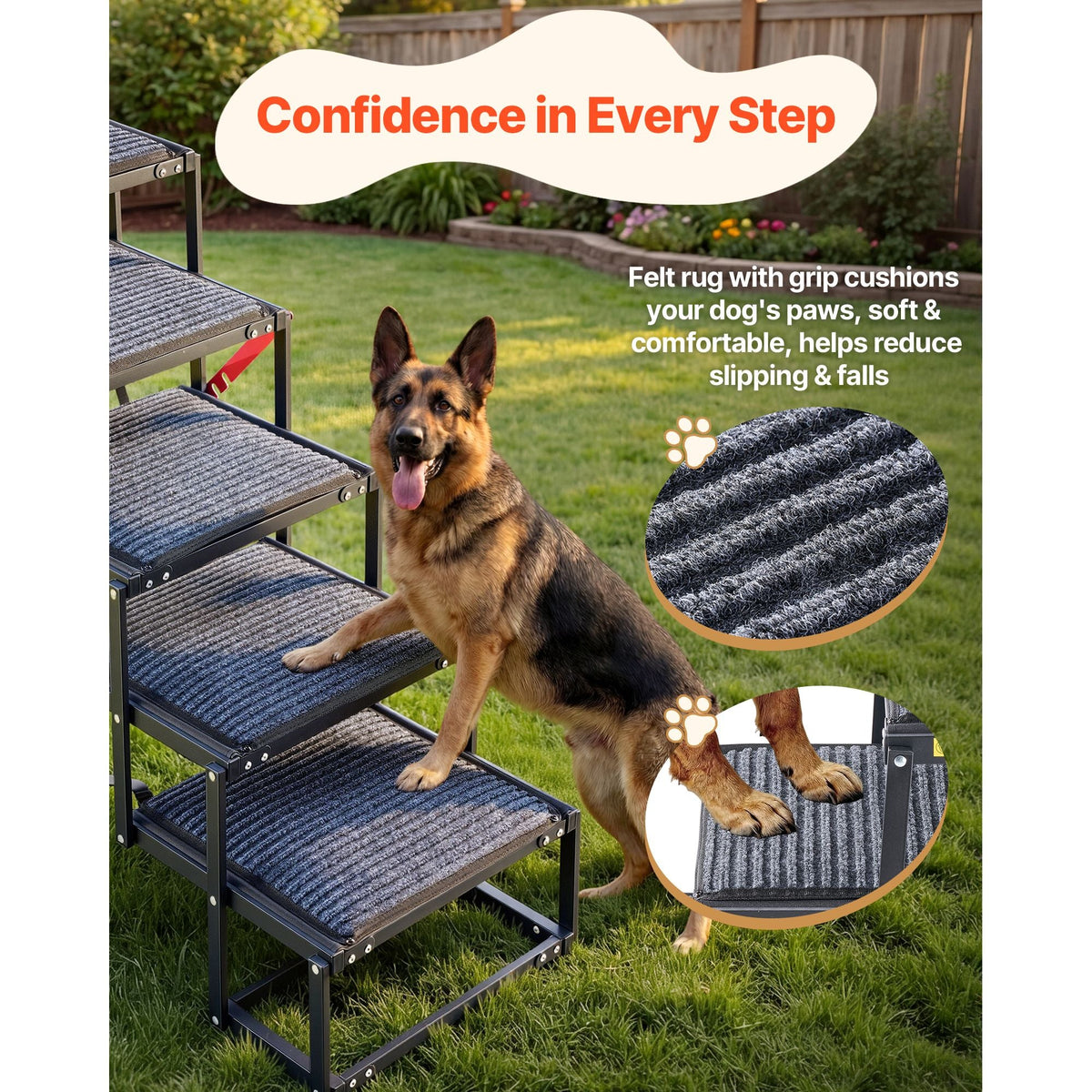 Dog Stairs for Car, 5 Steps Extra Wide Foldable Dog Ramp for Large Dogs with Non-Slip Rug Surface, Portable Lightweight Pet Ladder for Car, SUV, Truck, High Beds, Sofas, Support up to 200 lbs