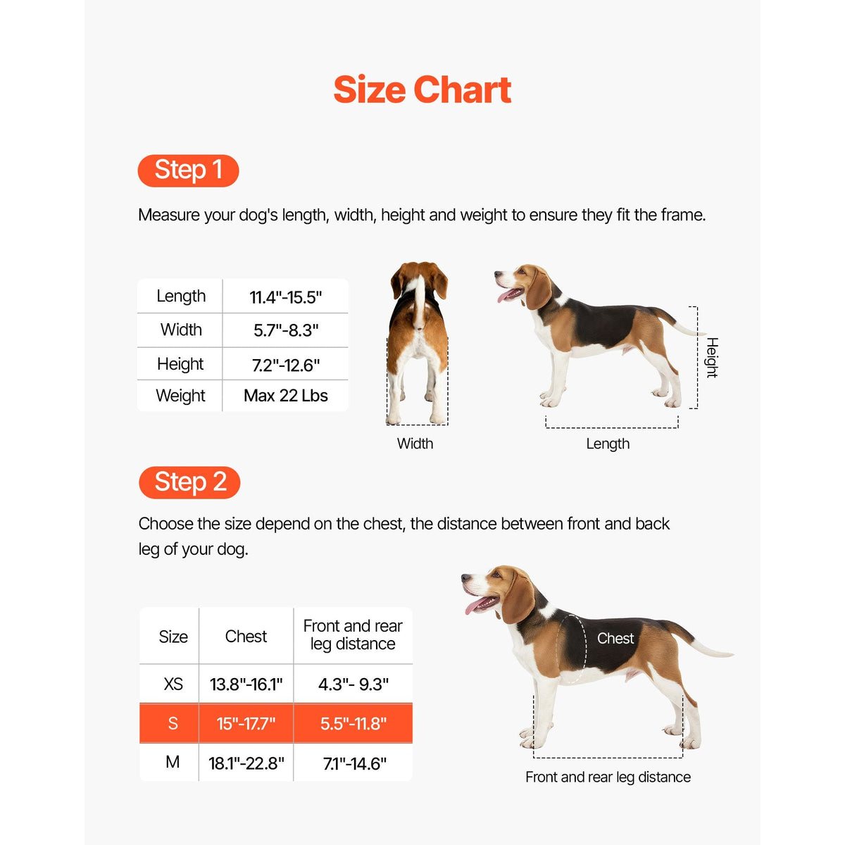 Dog Wheelchair for Back Legs, Adjustable 2 Wheels Pet Wheelchair, Lightweight Dog Cart with Shock-Absorbing Wheels, Mobility Support Wheel Chair for Disabled Injured Dogs up to 22lbs, Small