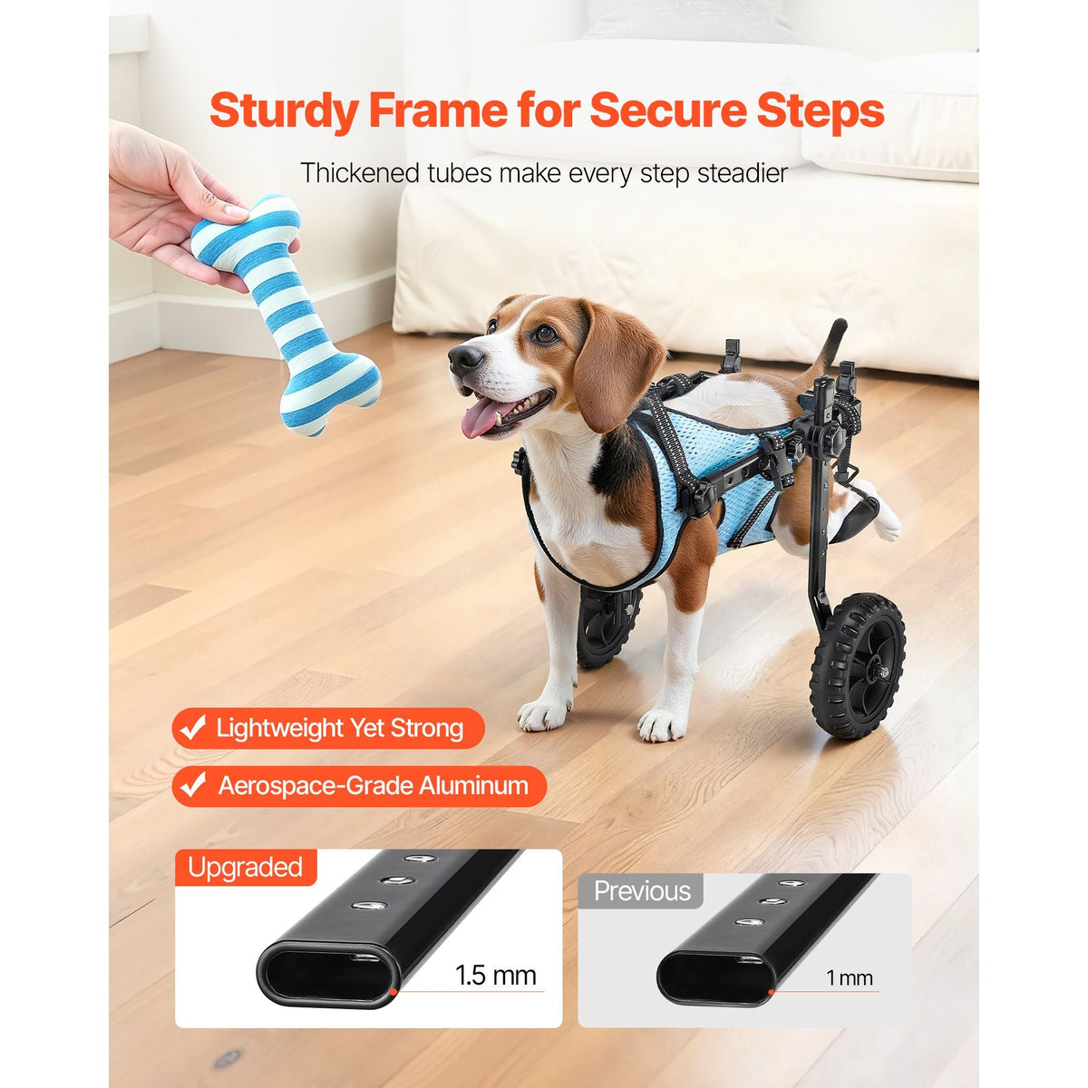 Dog Wheelchair for Back Legs, Adjustable 2 Wheels Pet Wheelchair, Lightweight Dog Cart with Shock-Absorbing Wheels, Mobility Support Wheel Chair for Disabled Injured Dogs up to 22lbs, Small