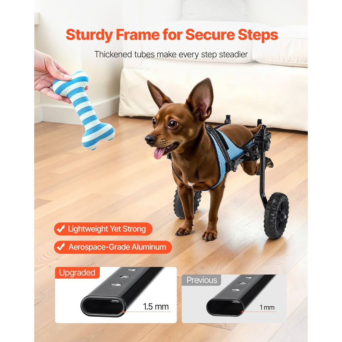 Dog Wheelchair for Back Legs, Adjustable 2 Wheels Pet Wheelchair, Lightweight Dog Cart with Shock-Absorbing Wheels, Mobility Support Wheel Chair for Disabled Injured Dogs up to 22lbs , X-Small