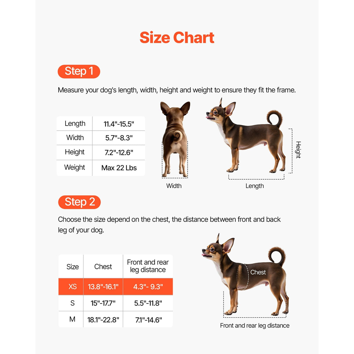 Dog Wheelchair for Back Legs, Adjustable 2 Wheels Pet Wheelchair, Lightweight Dog Cart with Shock-Absorbing Wheels, Mobility Support Wheel Chair for Disabled Injured Dogs up to 22lbs , X-Small