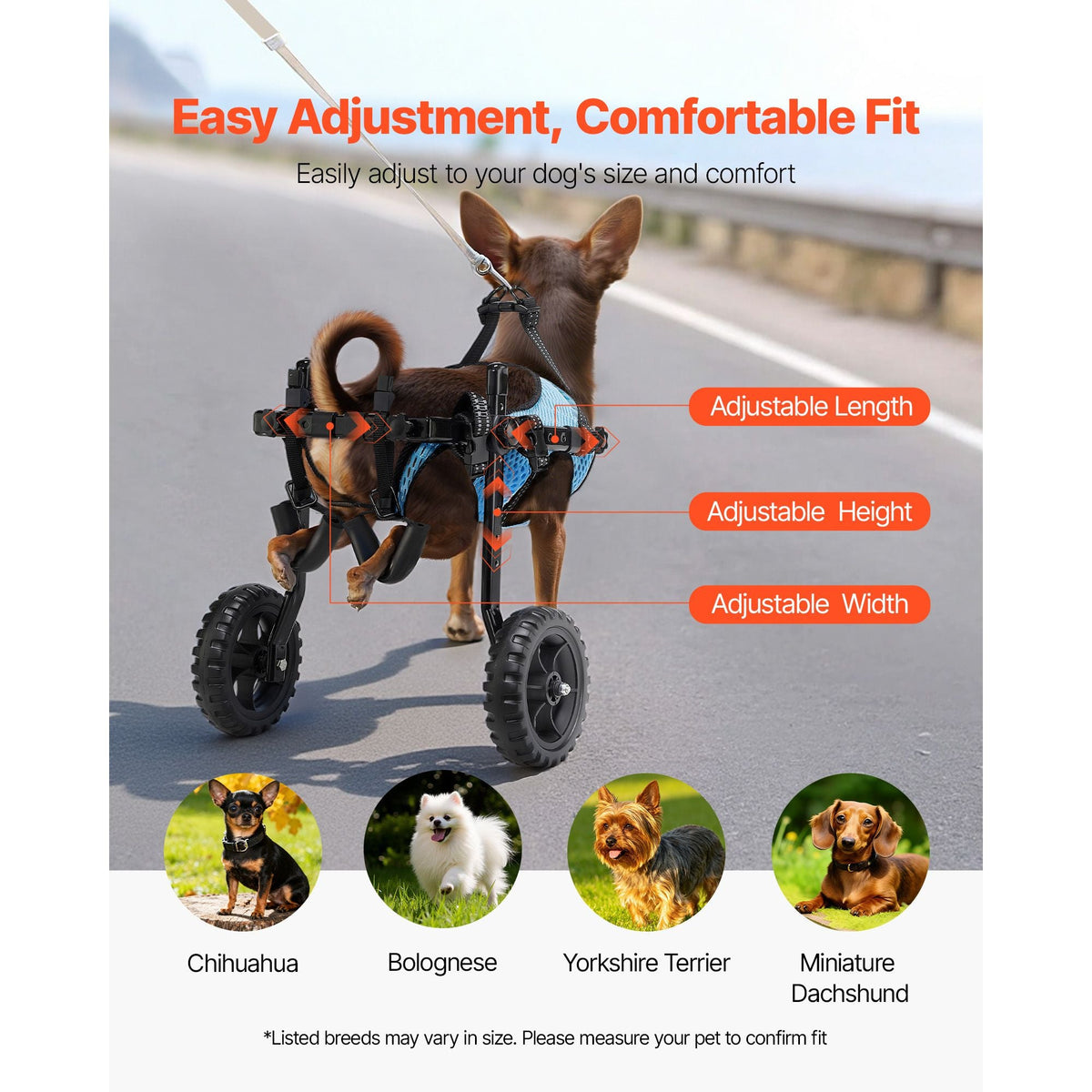 Dog Wheelchair for Back Legs, Adjustable 2 Wheels Pet Wheelchair, Lightweight Dog Cart with Shock-Absorbing Wheels, Mobility Support Wheel Chair for Disabled Injured Dogs up to 22lbs , X-Small
