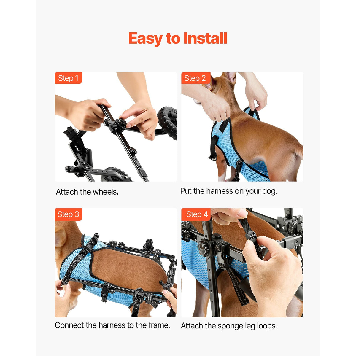 Dog Wheelchair for Back Legs, Adjustable 2 Wheels Pet Wheelchair, Lightweight Dog Cart with Shock-Absorbing Wheels, Mobility Support Wheel Chair for Disabled Injured Dogs up to 22lbs , X-Small