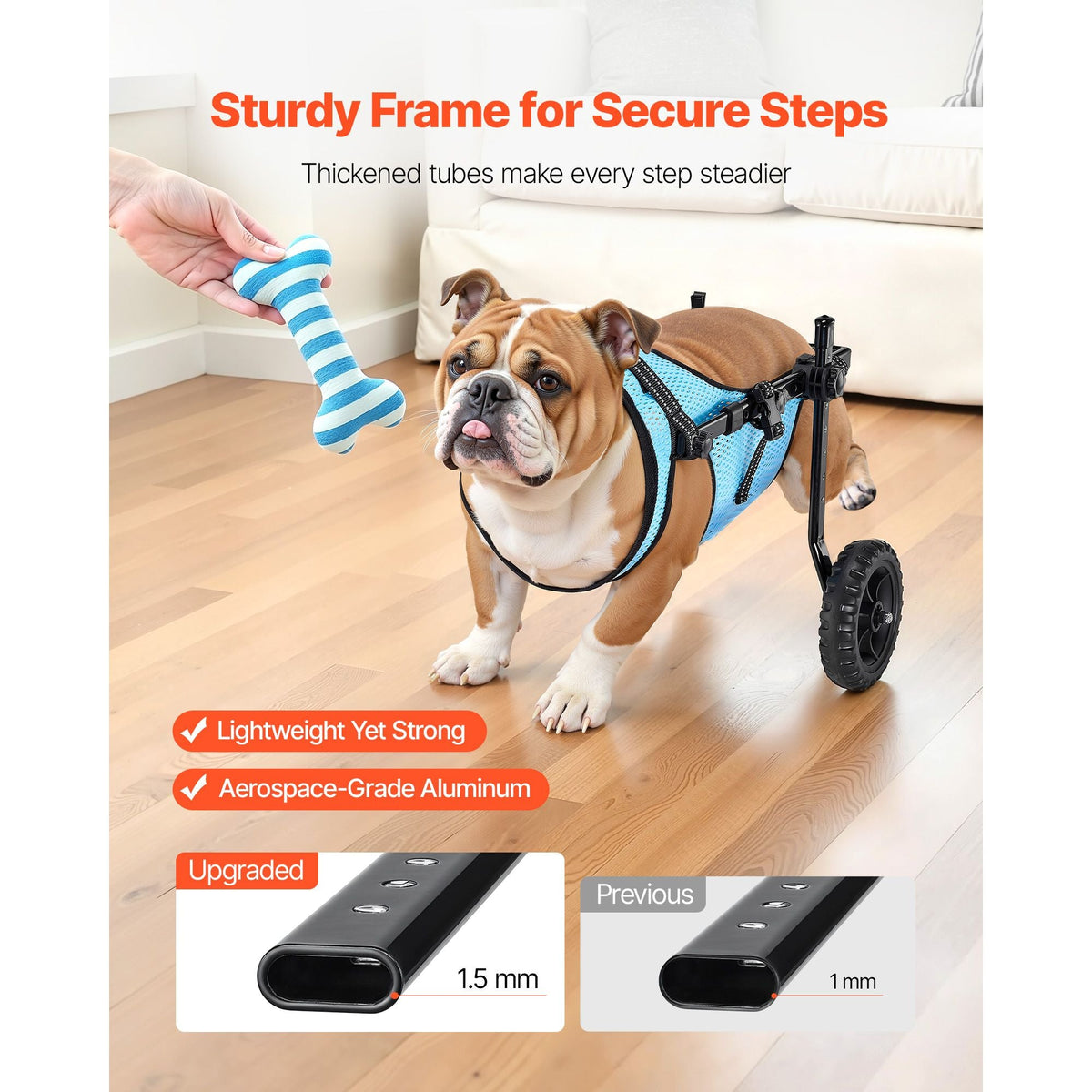 Dog Wheelchair for Back Legs, Adjustable 2 Wheels Pet Wheelchair, Lightweight Dog Cart with Shock-Absorbing Wheels, Mobility Support Wheel Chair for Disabled Injured Dogs up to 33lbs, Medium