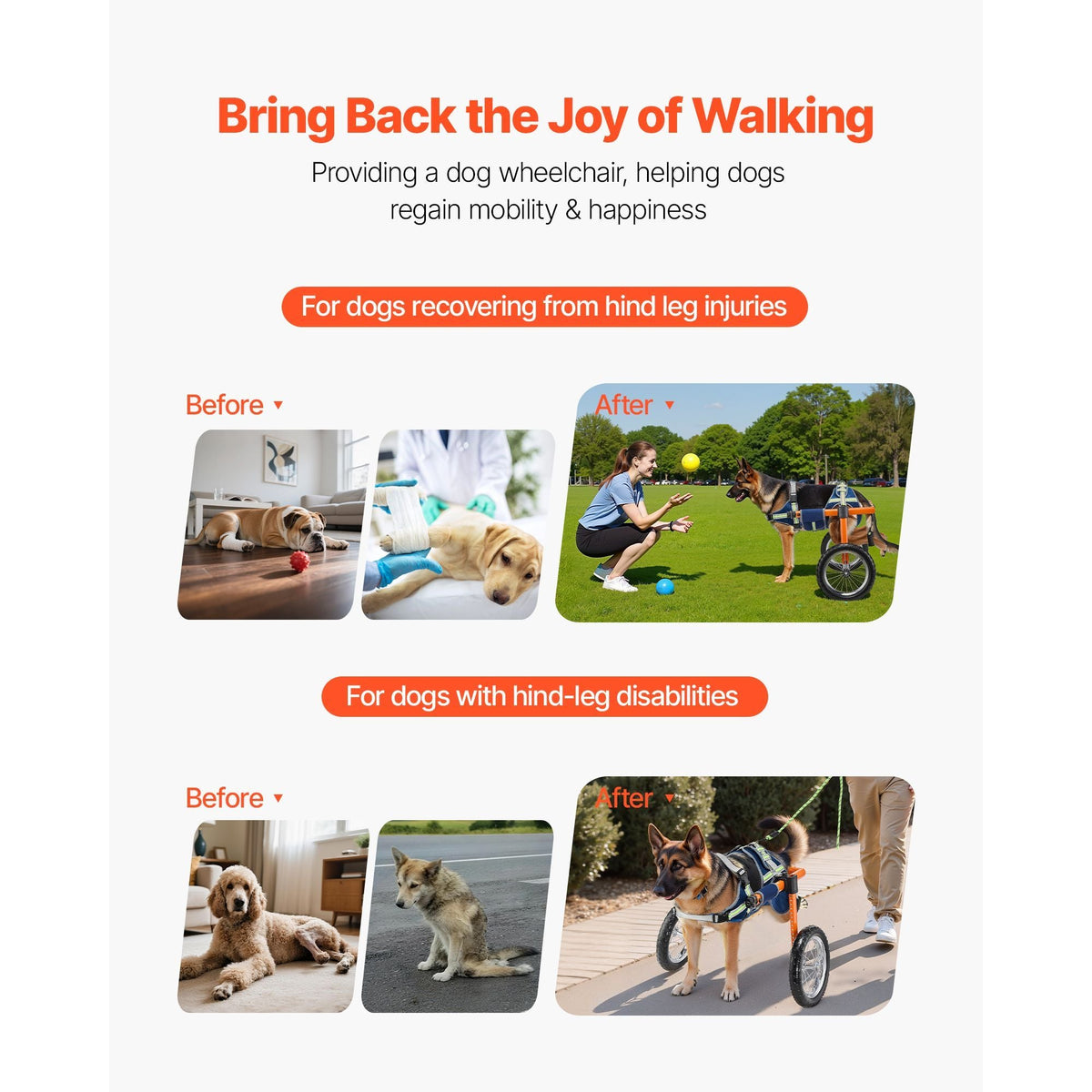 Dog Wheelchair for Back Legs, Lightweight 2 Wheels Pet Wheelchair, Height, Width & Length Adjustable, Dog Cart with Shock-Absorbing Wheels, for Injured, Disabled Dogs 48-88 lbs, Large