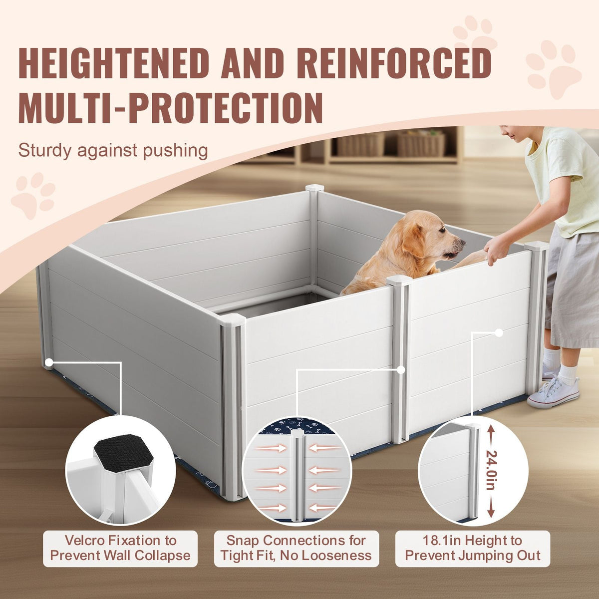 Dog Whelping Box, 59.8 x 59.8 x 24.0in Whelping Box for Dogs and Puppies, Whelping Pen for Puppies, Dog Birthing Box with Rails and Washable Pee Pad, Whelping Box for Large Breed Dogs, White