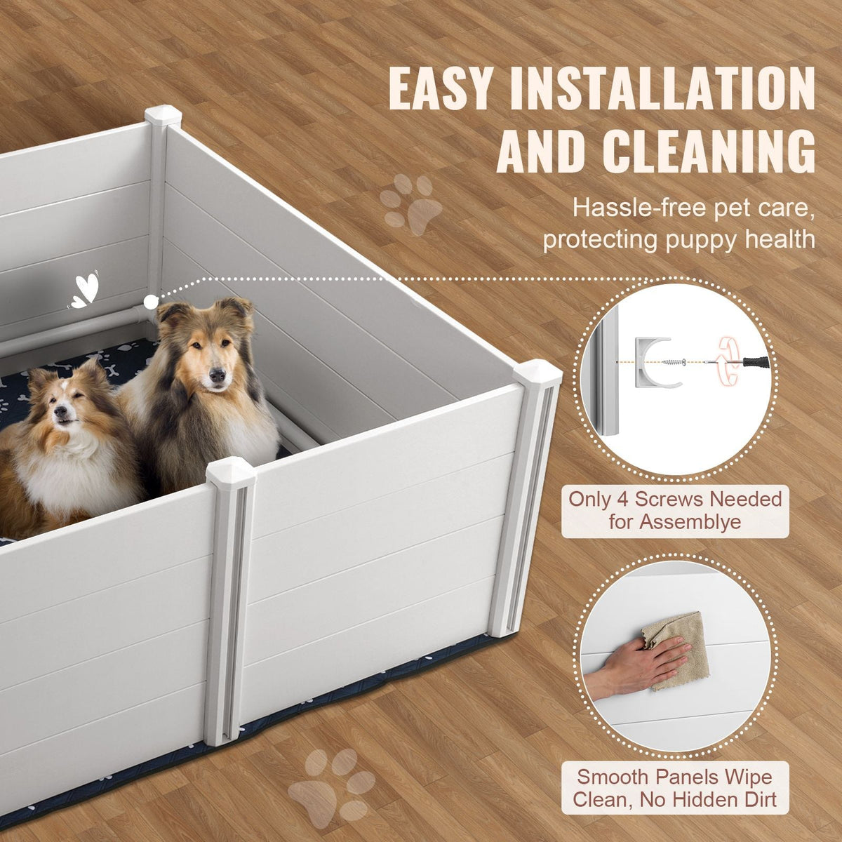 Dog Whelping Box, 59.8 x 59.8 x 24.0in Whelping Box for Dogs and Puppies, Whelping Pen for Puppies, Dog Birthing Box with Rails and Washable Pee Pad, Whelping Box for Large Breed Dogs, White