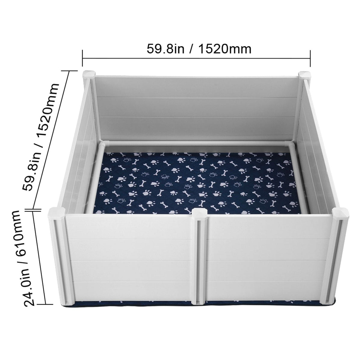 Dog Whelping Box, 59.8 x 59.8 x 24.0in Whelping Box for Dogs and Puppies, Whelping Pen for Puppies, Dog Birthing Box with Rails and Washable Pee Pad, Whelping Box for Large Breed Dogs, White