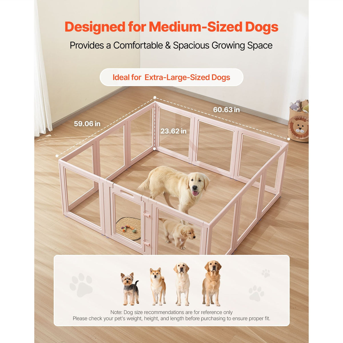 Dog Whelping Box, 60x59x23 in Transparent Plastic Dog Whelping Pen for X-Large Sized Dogs, Waterproof Puppy Playpen with Windows & Door Lock, Durable Indoor Pet Dogs Cats Birth Kit