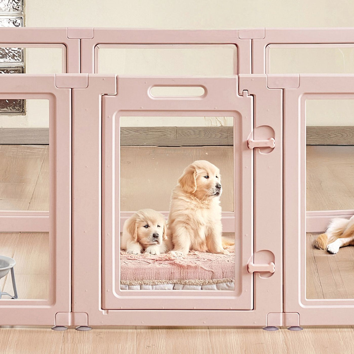 Dog Whelping Box, 60x59x23 in Transparent Plastic Dog Whelping Pen for X-Large Sized Dogs, Waterproof Puppy Playpen with Windows & Door Lock, Durable Indoor Pet Dogs Cats Birth Kit