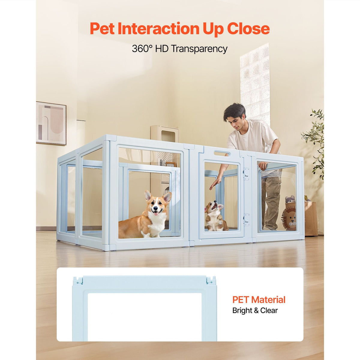 Dog Whelping Box, 76x49x30 in Plastic Dog Whelping Pen for Large Sized Dogs, Waterproof Puppy Playpen with Transparent Windows & Door Lock, Easy to Clean, Durable Indoor Pet Dogs Cats Birth Kit