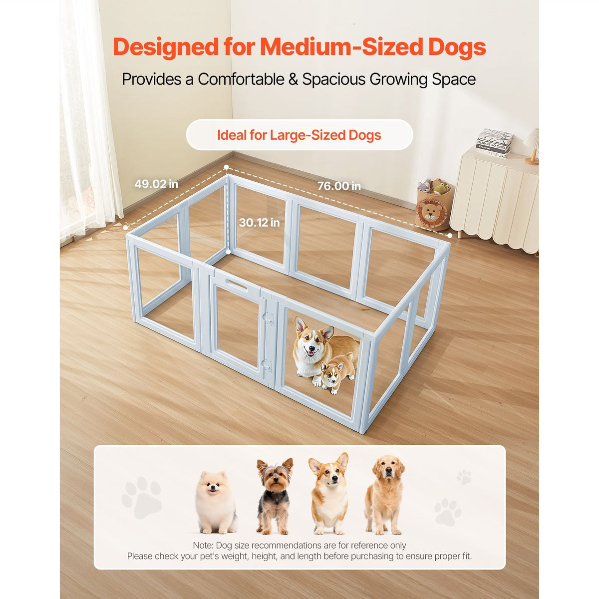 Dog Whelping Box, 76x49x30 in Plastic Dog Whelping Pen for Large Sized Dogs, Waterproof Puppy Playpen with Transparent Windows & Door Lock, Easy to Clean, Durable Indoor Pet Dogs Cats Birth Kit