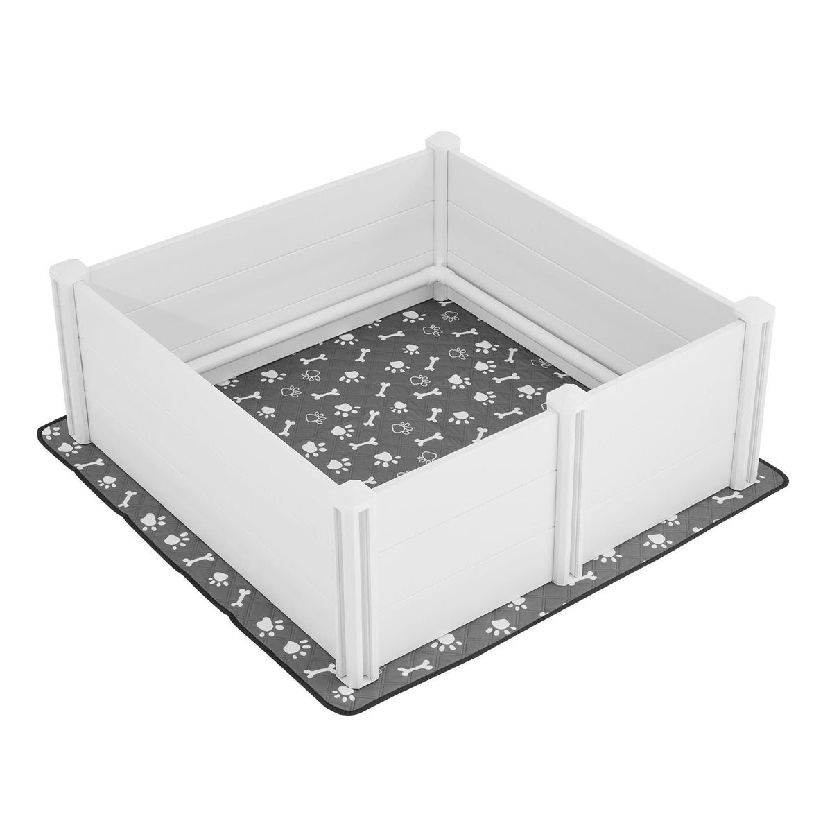 Dogs Whelping Box, 48 x 48 x 18.1 inch, Plastic PVC Puppies Playpen with Height Adjustable Door and Washable Pee Pad, Anti-Deformation Indoor Puppy Play Pen for Large Breed Dogs, Milk White