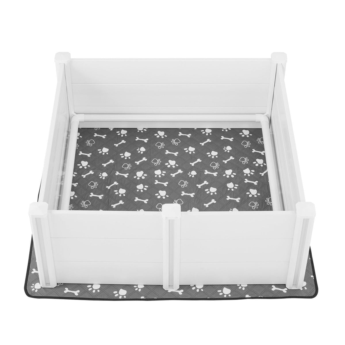 Dogs Whelping Box, 48 x 48 x 18.1 inch, Plastic PVC Puppies Playpen with Height Adjustable Door and Washable Pee Pad, Anti-Deformation Indoor Puppy Play Pen for Large Breed Dogs, Milk White
