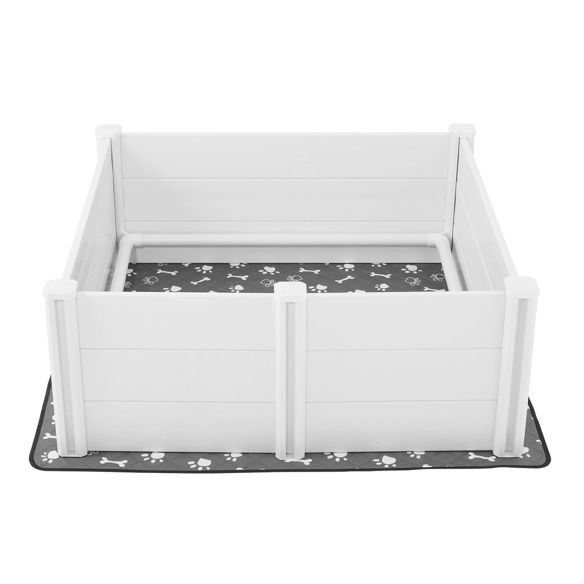 Dogs Whelping Box, 48 x 48 x 18.1 inch, Plastic PVC Puppies Playpen with Height Adjustable Door and Washable Pee Pad, Anti-Deformation Indoor Puppy Play Pen for Large Breed Dogs, Milk White