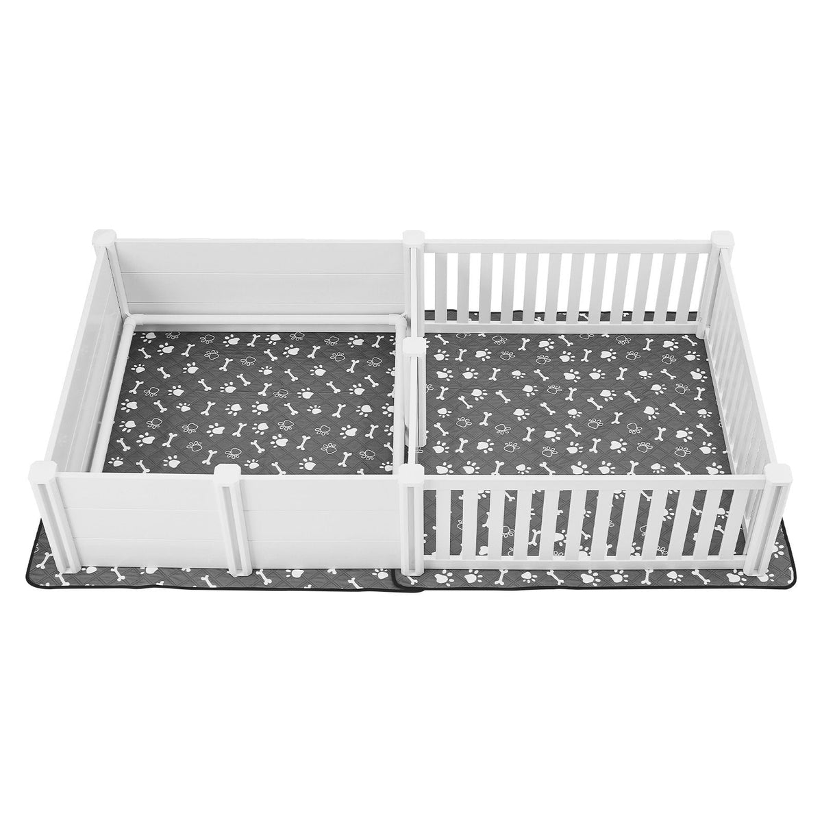 Dogs Whelping Box, 93.3x48.4x18.1 inch, Plastic PVC Puppies Playpen with Height Adjustable Door and Washable Pee Pad, 2-Room Layout Indoor Puppy Play Pen for Extra Large Breed Dogs, Milk White
