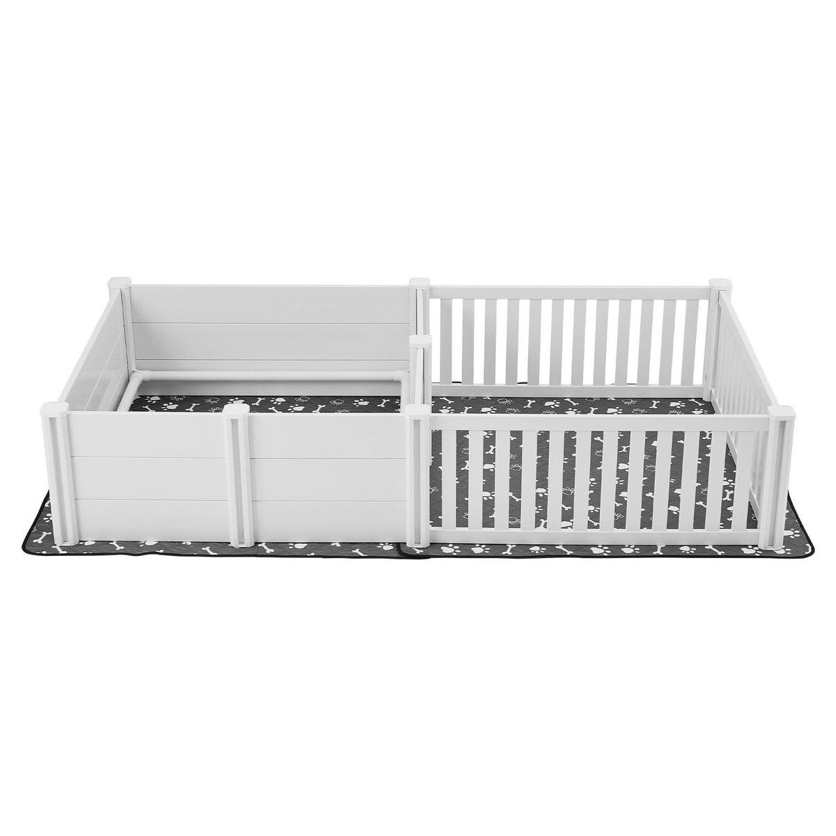 Dogs Whelping Box, 93.3x48.4x18.1 inch, Plastic PVC Puppies Playpen with Height Adjustable Door and Washable Pee Pad, 2-Room Layout Indoor Puppy Play Pen for Extra Large Breed Dogs, Milk White