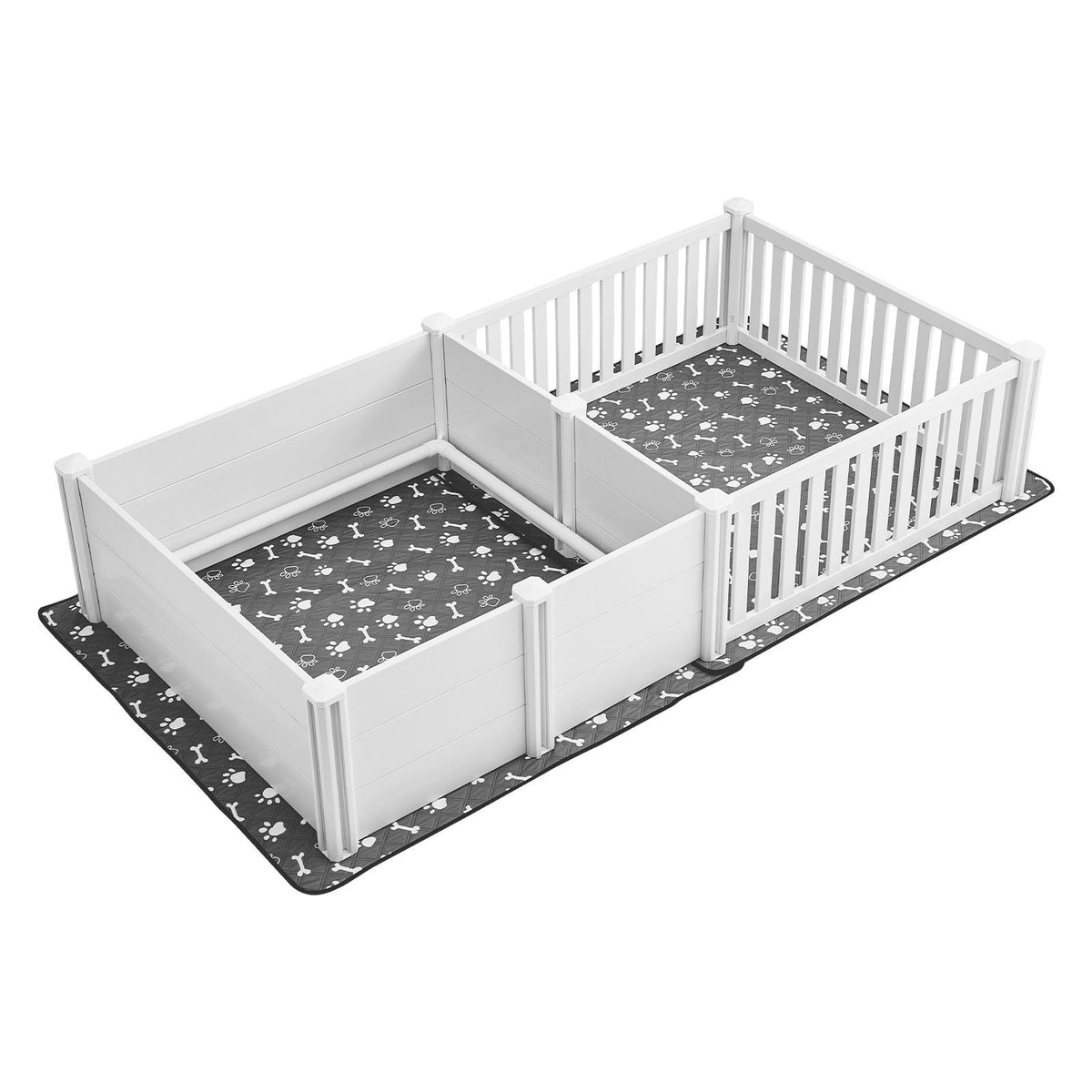 Dogs Whelping Box, 93.3x48.4x18.1 inch, Plastic PVC Puppies Playpen with Height Adjustable Door and Washable Pee Pad, 2-Room Layout Indoor Puppy Play Pen for Extra Large Breed Dogs, Milk White