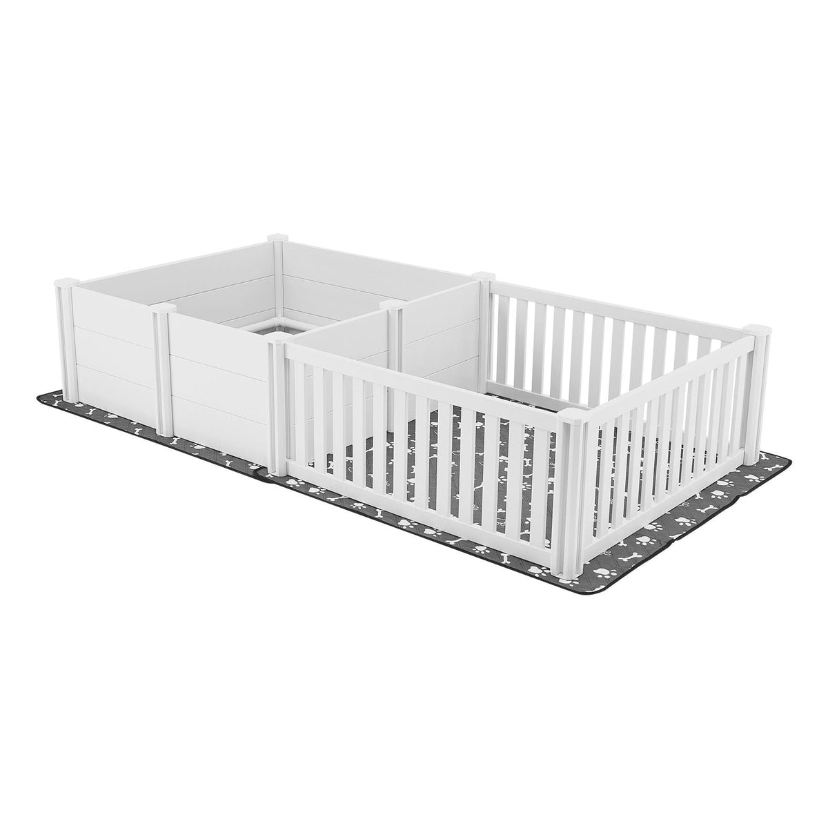 Dogs Whelping Box, 93.3x48.4x18.1 inch, Plastic PVC Puppies Playpen with Height Adjustable Door and Washable Pee Pad, 2-Room Layout Indoor Puppy Play Pen for Extra Large Breed Dogs, Milk White