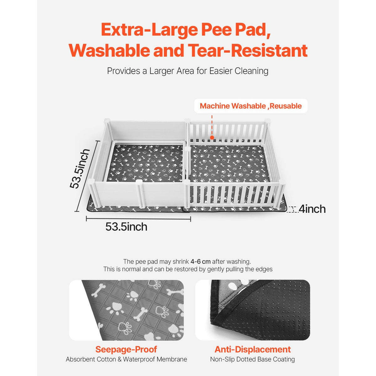 Dogs Whelping Box, 93.3x48.4x18.1 inch, Plastic PVC Puppies Playpen with Height Adjustable Door and Washable Pee Pad, 2-Room Layout Indoor Puppy Play Pen for Extra Large Breed Dogs, Milk White