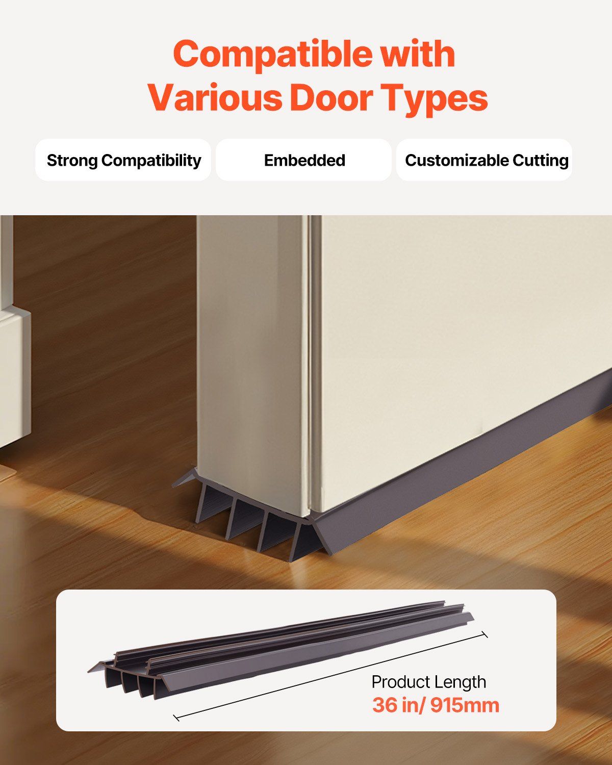 Door Bottom Seal Vinyl U-Shape Brown Kerf Under Door Draft Guard 36 In 2 Pack