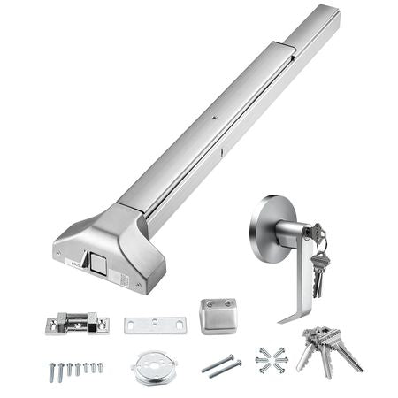 Door Push Bar Panic Exit Device, 31' Stainless Steel Commercial Emergency Exit Door Push Bar with Exterior Lever and 3 Keys, Emergency Exit Door Hardware for 30"-36" Metal Wood Door