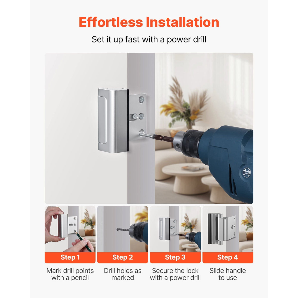 Door Reinforcement Lock, 2 Pack Home Security Door Lock, with 3 Inch Stop Withstand 800 lbs of Force, with 8 Screws, for Inward-Opening, Aluminum Alloy, Add Extra High Security to Your Home