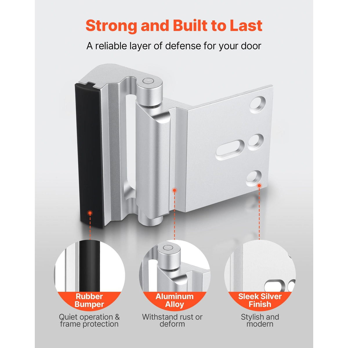 Door Reinforcement Lock, 2 Pack Home Security Door Lock, with 3 Inch Stop Withstand 800 lbs of Force, with 8 Screws, for Inward-Opening, Aluminum Alloy, Add Extra High Security to Your Home