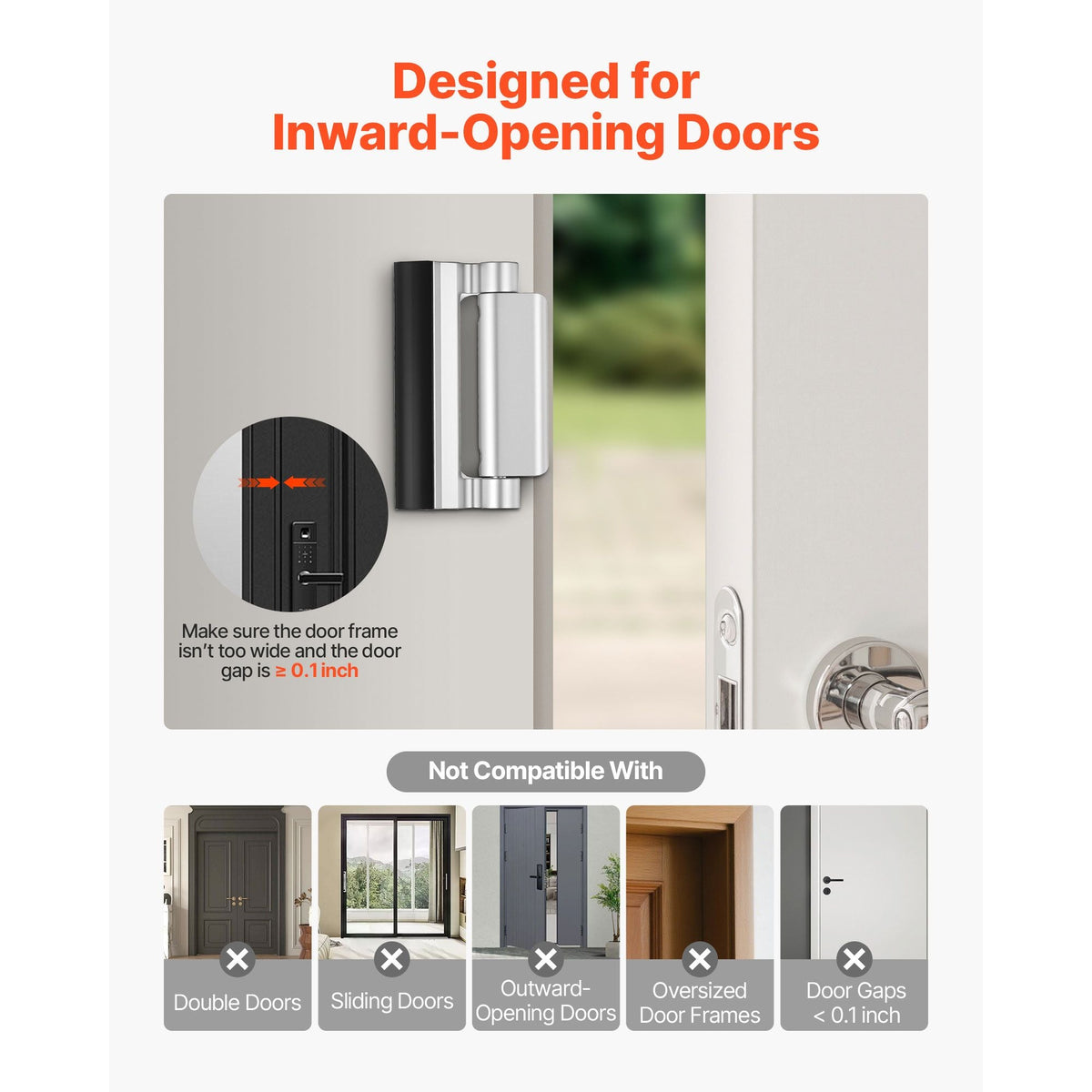Door Reinforcement Lock, 2 Pack Home Security Door Lock, with 3 Inch Stop Withstand 800 lbs of Force, with 8 Screws, for Inward-Opening, Aluminum Alloy, Add Extra High Security to Your Home