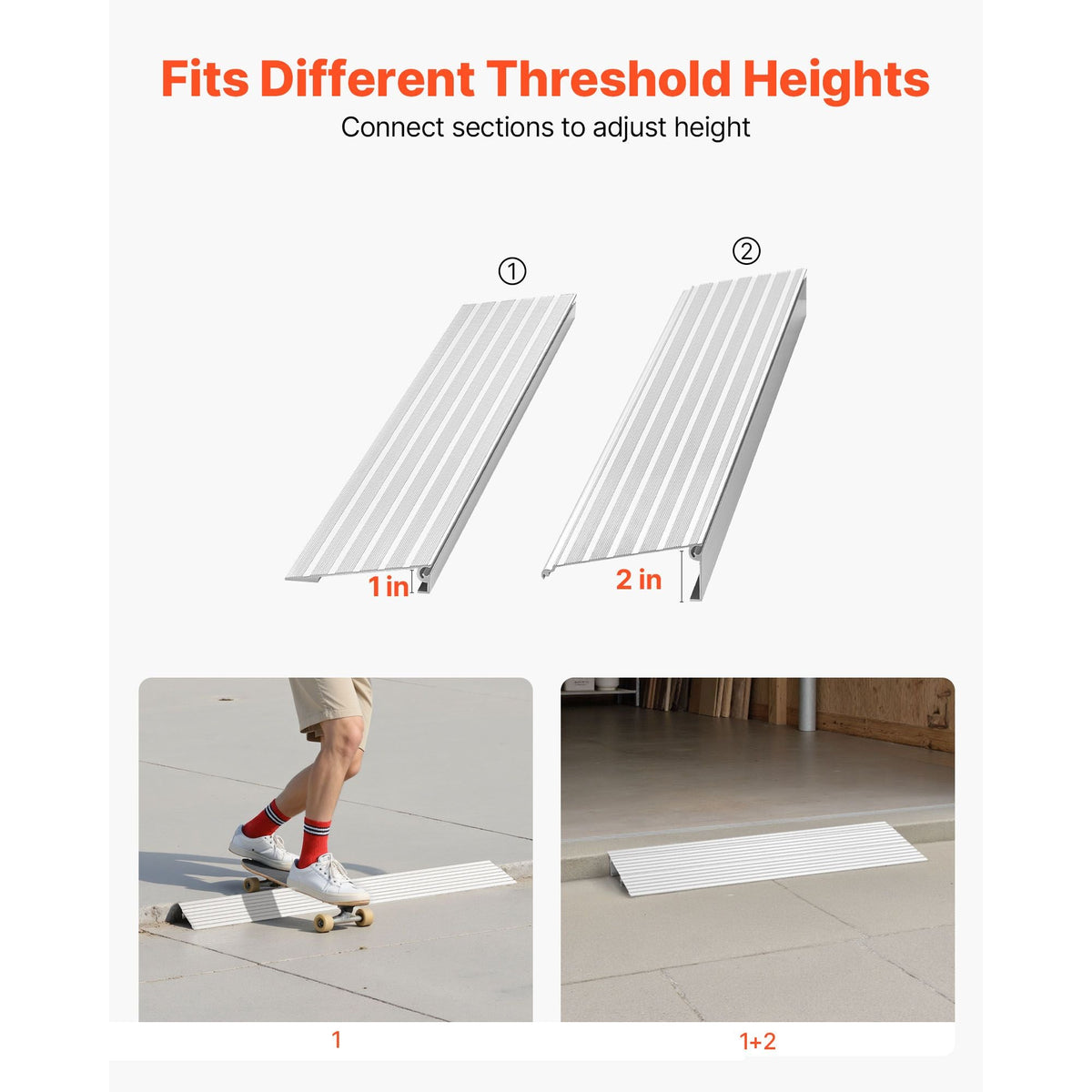 Door Threshold Ramp, 2 inch Rise, Aluminum Alloy Threshold Ramp Rated 800 lbs Load Capacity, Handicap Ramps for Home Steps for Wheelchair, Scooters, Power Chairs, Walkers, Bicycle, Tricycle