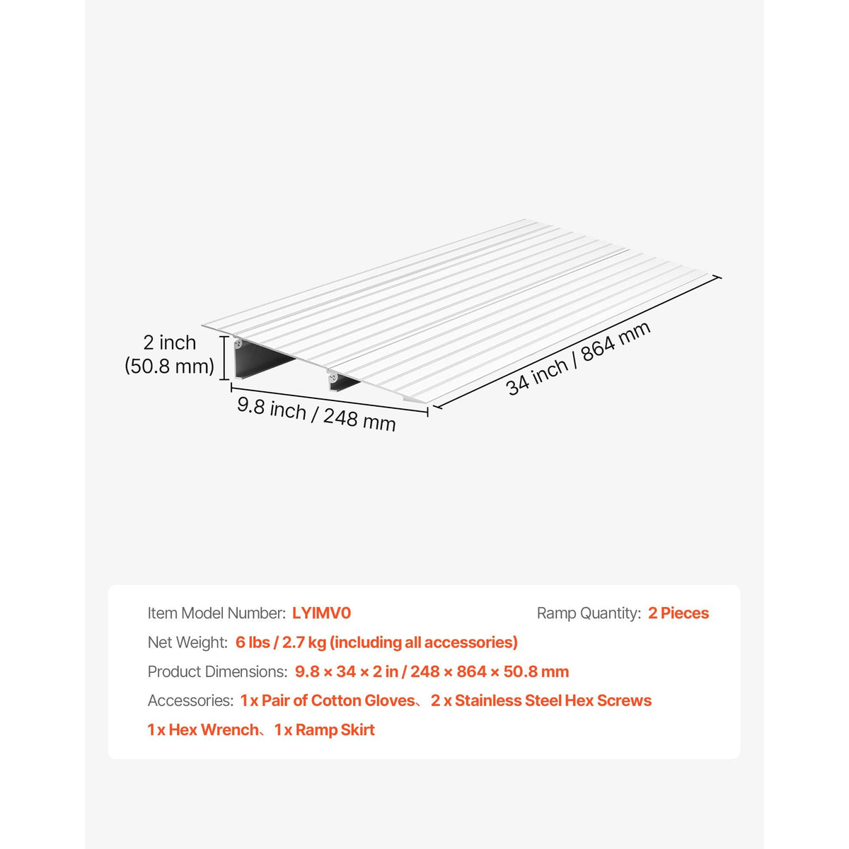 Door Threshold Ramp, 2 inch Rise, Aluminum Alloy Threshold Ramp Rated 800 lbs Load Capacity, Handicap Ramps for Home Steps for Wheelchair, Scooters, Power Chairs, Walkers, Bicycle, Tricycle