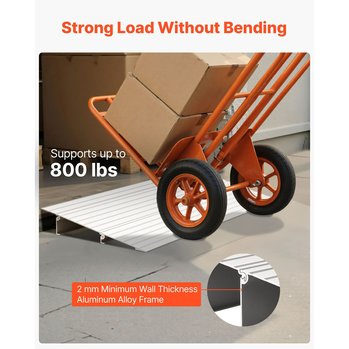 Door Threshold Ramp, 2 inch Rise, Aluminum Alloy Threshold Ramp Rated 800 lbs Load Capacity, Handicap Ramps for Home Steps for Wheelchair, Scooters, Power Chairs, Walkers, Bicycle, Tricycle