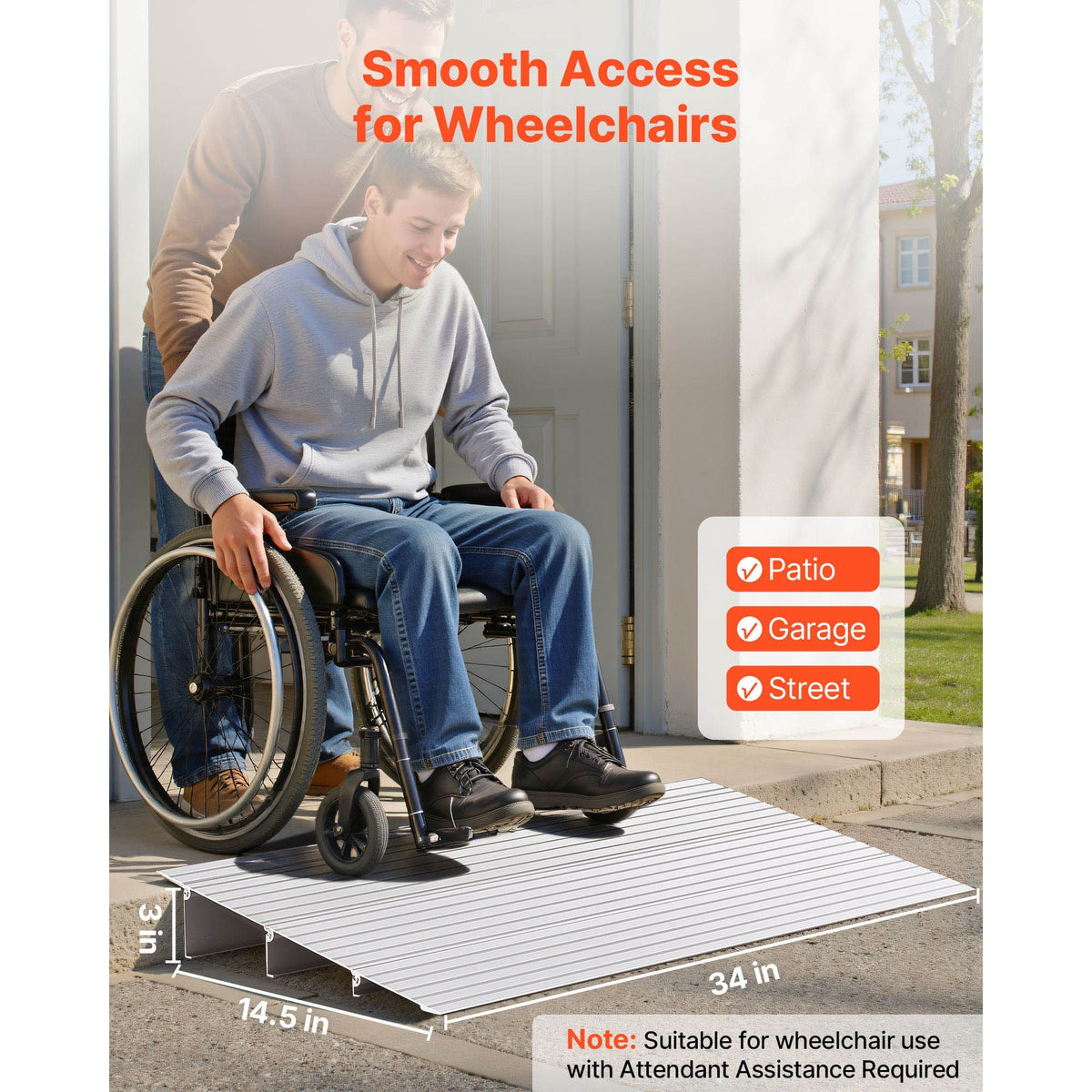 Door Threshold Ramp, 3 inch Rise, Aluminum Alloy Threshold Ramp Rated 800 lbs Load Capacity, Handicap Ramps for Home Steps for Wheelchair, Scooters, Power Chairs, Walkers, Bicycle, Tricycle