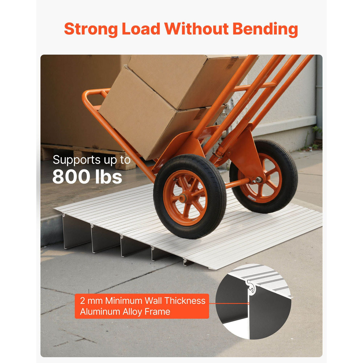 Door Threshold Ramp, 5 inch Rise, Aluminum Alloy Threshold Ramp Rated 800 lbs Load Capacity, Handicap Ramps for Home Steps for Wheelchair, Scooters, Power Chairs, Walkers, Bicycle, Tricycle