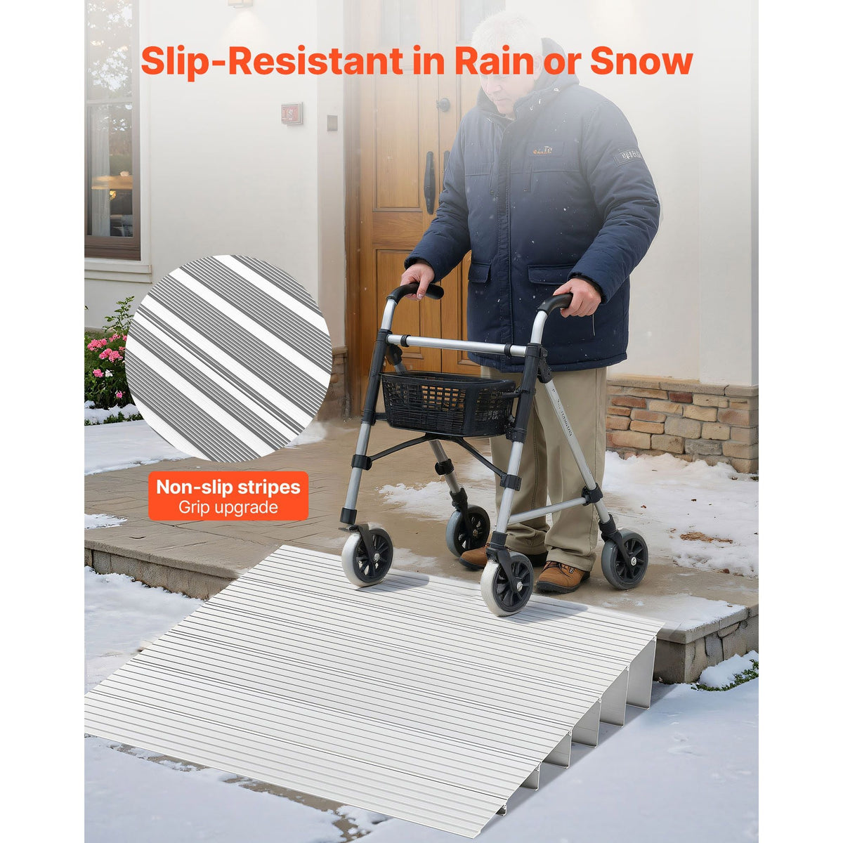Door Threshold Ramp, 6 inch Rise, Aluminum Alloy Threshold Ramp Rated 800 lbs Load Capacity, Handicap Ramps for Home Steps for Wheelchair, Scooters, Power Chairs, Walkers, Bicycle, Tricycle