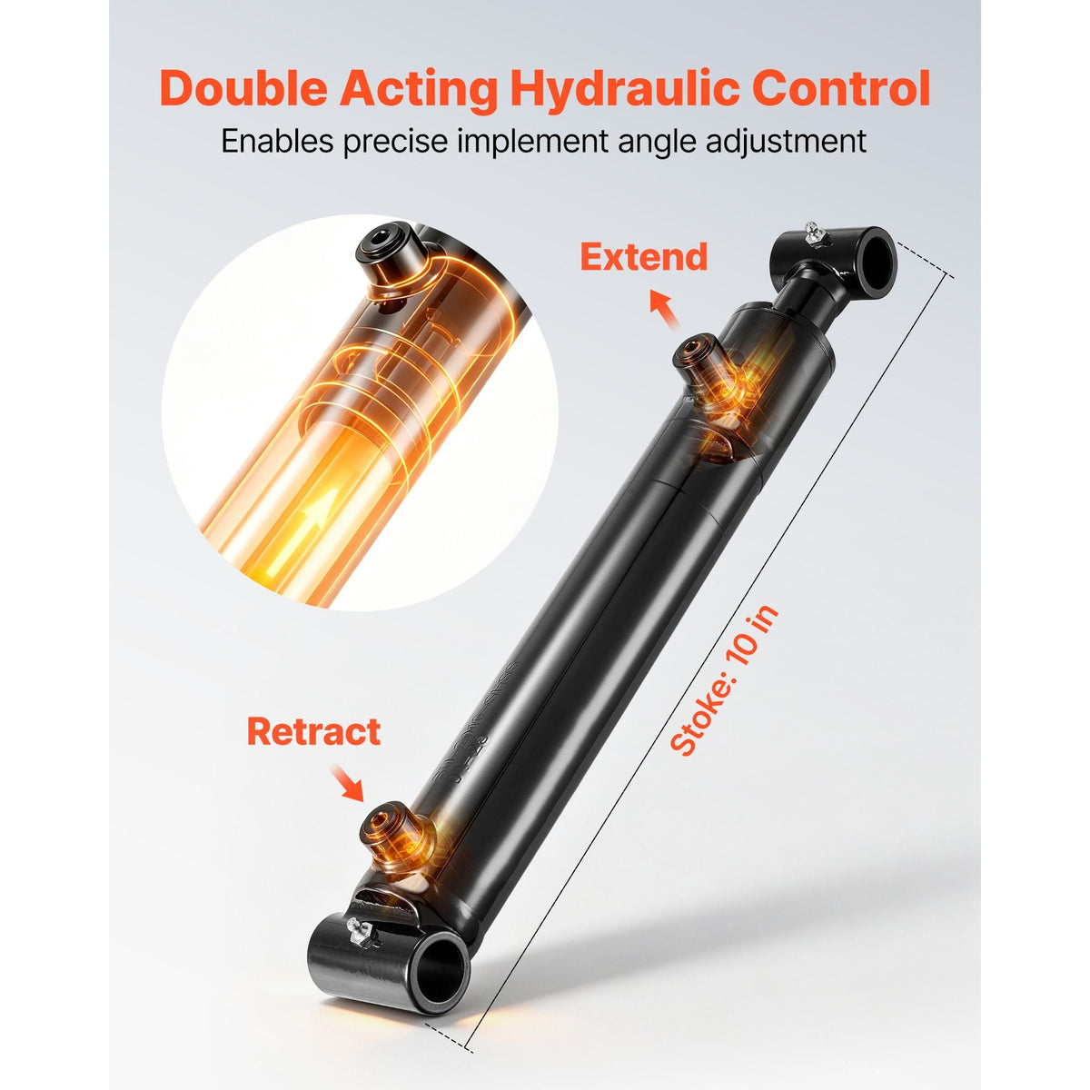 Double Acting Hydraulic Cylinder, 2" Bore x 10" Stroke, Max 3500PSI Hydraulic Cylinder, Heavy-Duty Welded Cross Tube Cylinders with 1" Pin Hole & SAE #6 Port for Agricultural Machinery, Tractors