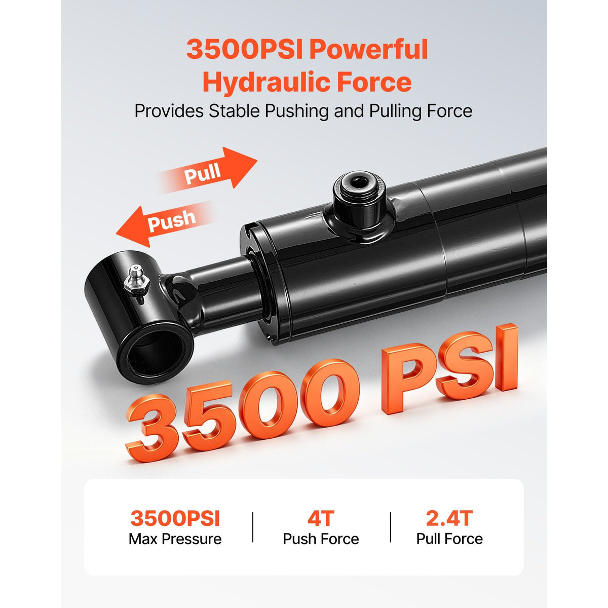 Double Acting Hydraulic Cylinder, 2" Bore x 10" Stroke, Max 3500PSI Hydraulic Cylinder, Heavy-Duty Welded Cross Tube Cylinders with 1" Pin Hole & SAE #6 Port for Agricultural Machinery, Tractors