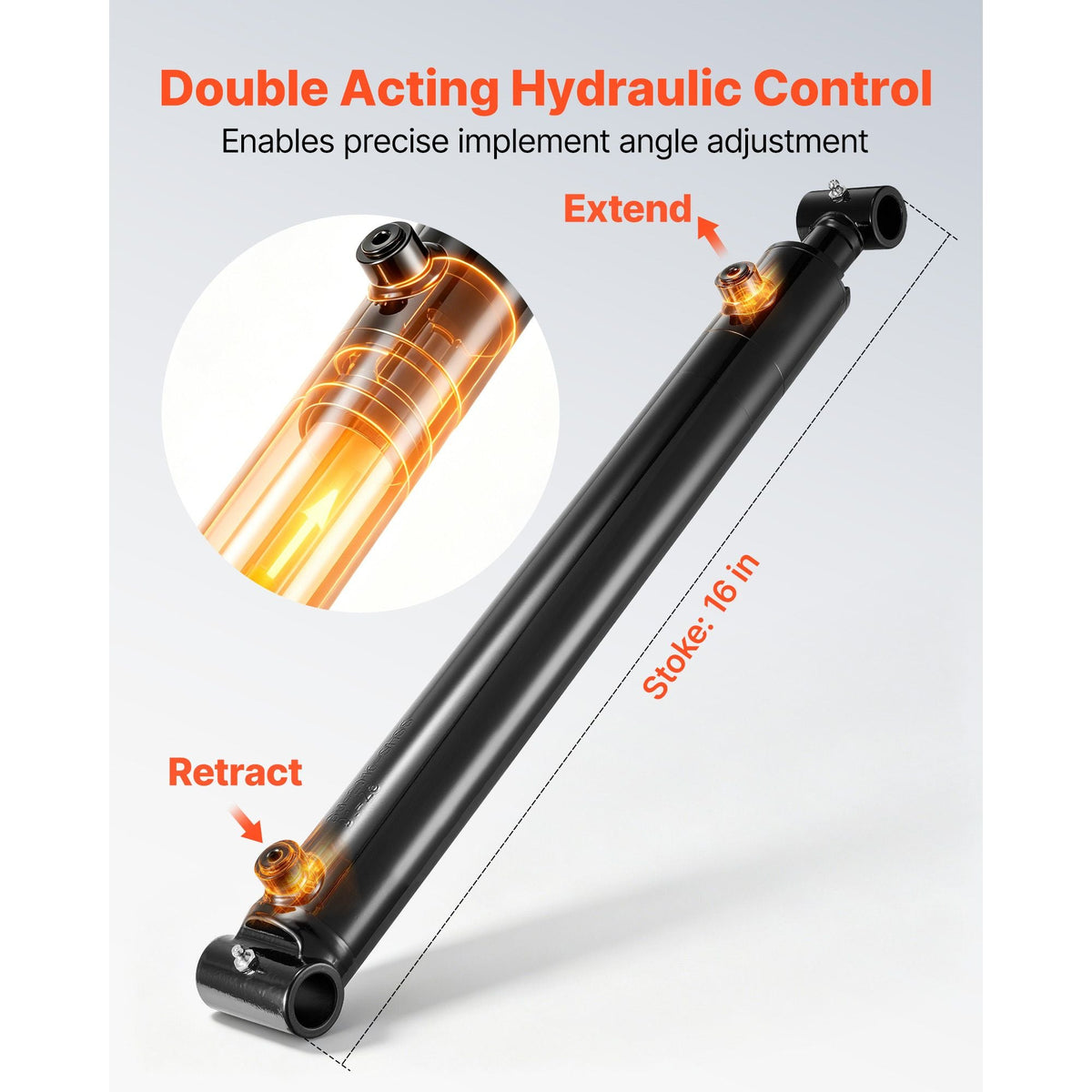 Double Acting Hydraulic Cylinder, 2" Bore x 16" Stroke, Max 3500PSI Hydraulic Cylinder, Heavy-Duty Welded Cross Tube Cylinders with 1" Pin Hole & SAE #6 Port for Agricultural Machinery, Tractors
