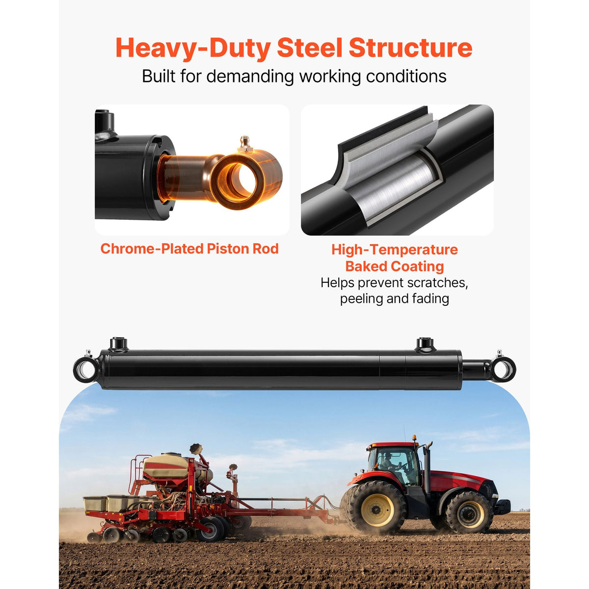 Double Acting Hydraulic Cylinder, 2" Bore x 16" Stroke, Max 3500PSI Hydraulic Cylinder, Heavy-Duty Welded Cross Tube Cylinders with 1" Pin Hole & SAE #6 Port for Agricultural Machinery, Tractors