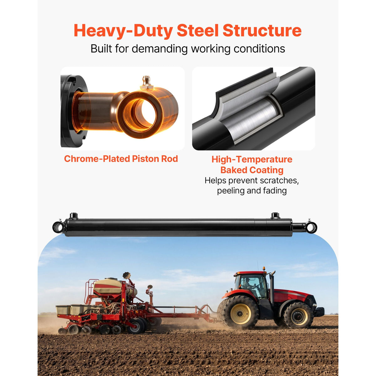 Double Acting Hydraulic Cylinder, 2" Bore x 24" Stroke, Max 3500PSI Hydraulic Cylinder, Heavy-Duty Welded Cross Tube Cylinders with 1" Pin Hole & SAE #6 Port for Agricultural Machinery, Tractors