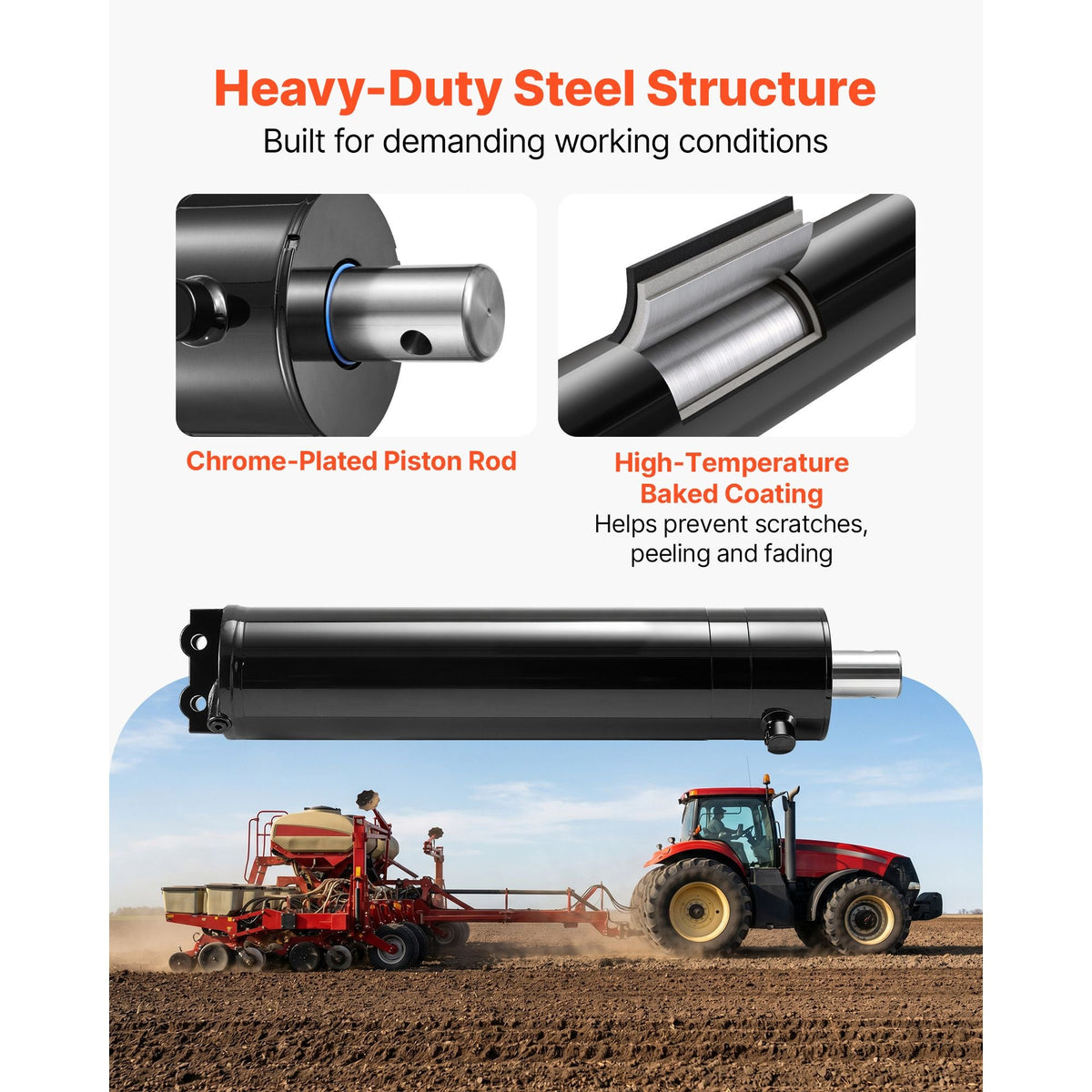 Double Acting Hydraulic Cylinder, 5" Bore x 20" Stroke, Max 4500PSI Hydraulic Cylinder, Heavy-Duty Welded Cross Tube Cylinders with 0.63" Pin Hole & SAE #6 Port for Agricultural Machinery, Tractors