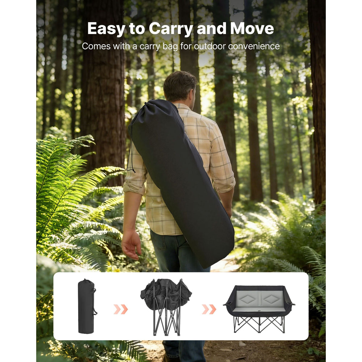 Double Camping Chair, Oversized Two Person Camp Chair with 660 lbs Heavy Duty Support, with Dual Cup Holders, Wine Glass Holders, Magazine Straps, Carry Bags for Outdoor, Beach, 1 Pack
