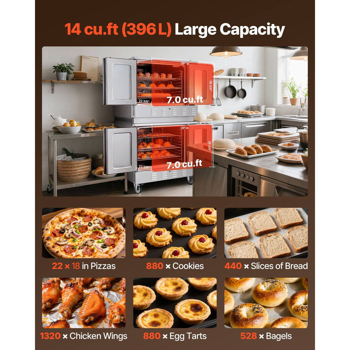 Double Deck Gas Convection Oven, 14 cu.ft Full-Size Commercial Convection Oven, 40,000 BTU x 2 Powerful Burners, Natural Gas Commercial Ovens with Two Fan Modes, for Bakery, Restaurant & Kitchen
