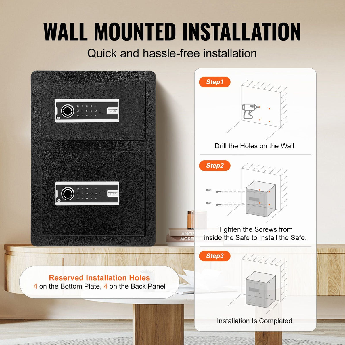 Double Doors 3.5 cu.ft Safe Box with Key Lock & Password, Safe Lock Box with Fireproof Bag, Key Rack, LED Light and 2 Height Adjustable and Removable Divider