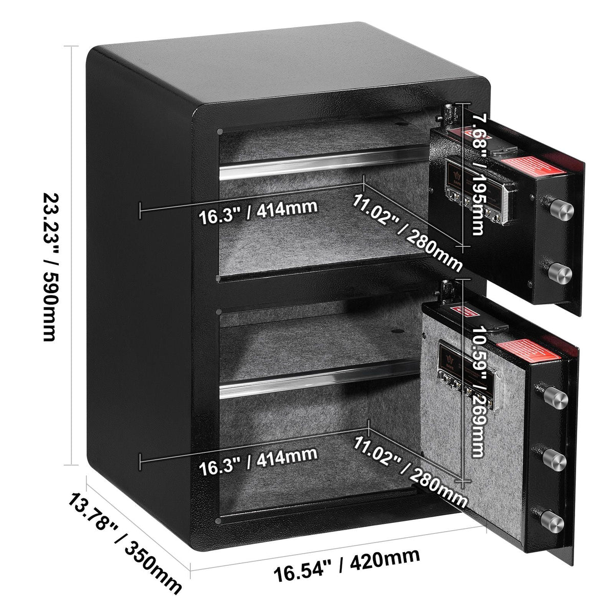 Double Doors 3.5 cu.ft Safe Box with Key Lock & Password, Safe Lock Box with Fireproof Bag, Key Rack, LED Light and 2 Height Adjustable and Removable Divider