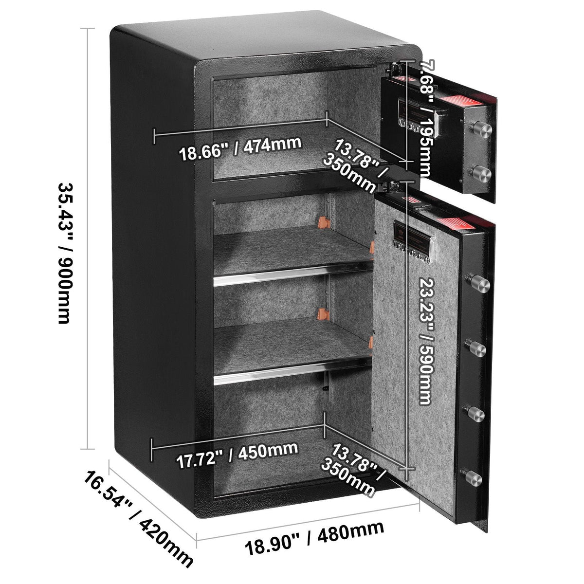 Double Doors 7.2 cu.ft Safe Box with Key Lock & Password, Safe Lock Box with Fireproof Bag, Key Rack, LED Light and 2 Height Adjustable and Removable Divider
