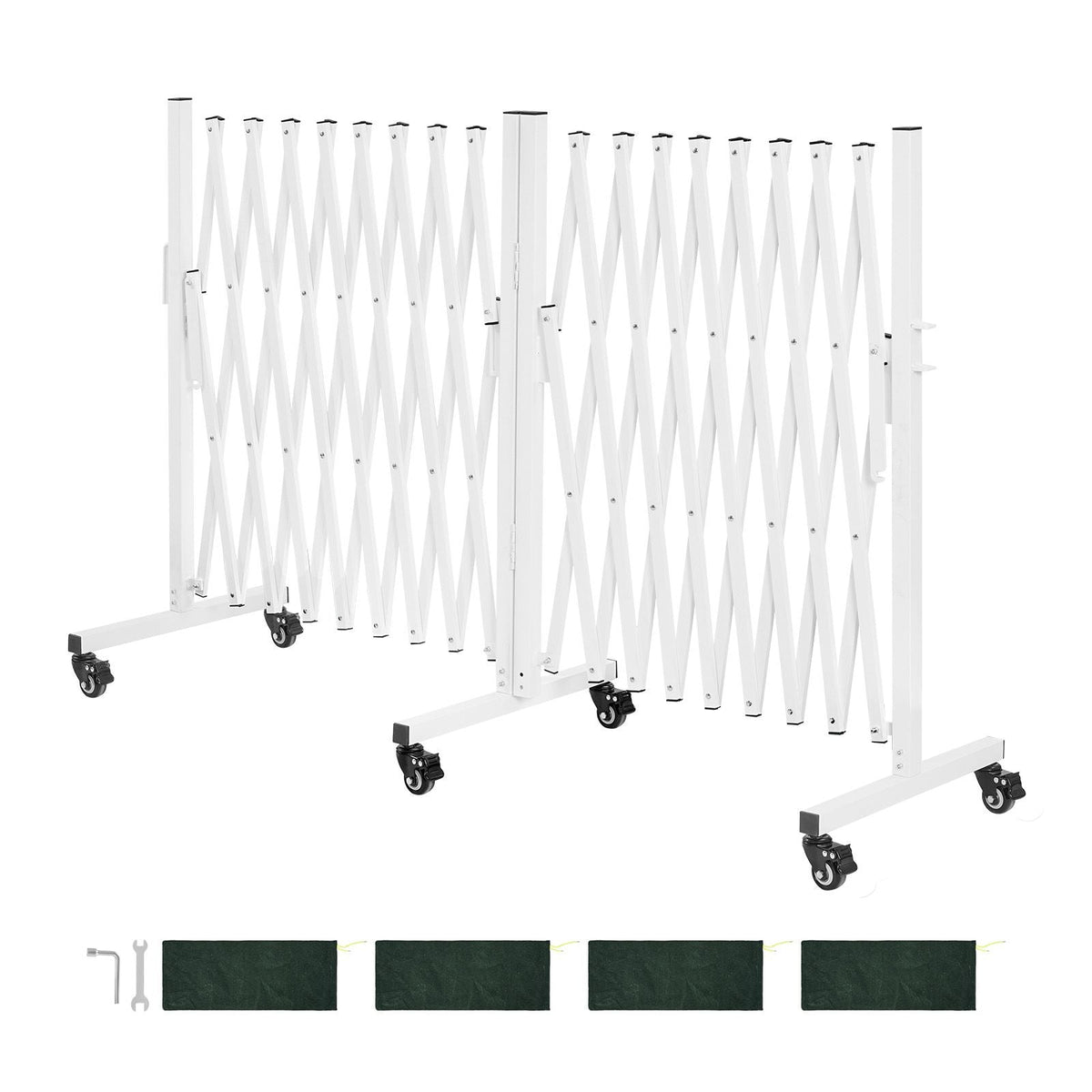 Double Expandable Barricades, 18FT Expandable Safety Barrier, 0-180° Rotatable Mobile Barricade with Locking Casters, Portable Folding Security Gate Traffic Fence for Patio Garden Stairway